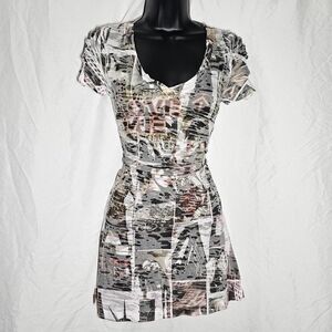 Vintage y2k newspaper type bodycon grunge funky dress